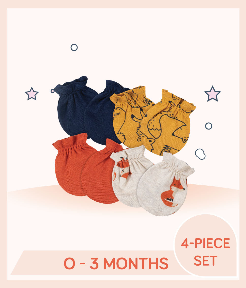 Gerber 4-Pack Baby Boys Fox No Scratch Mittens