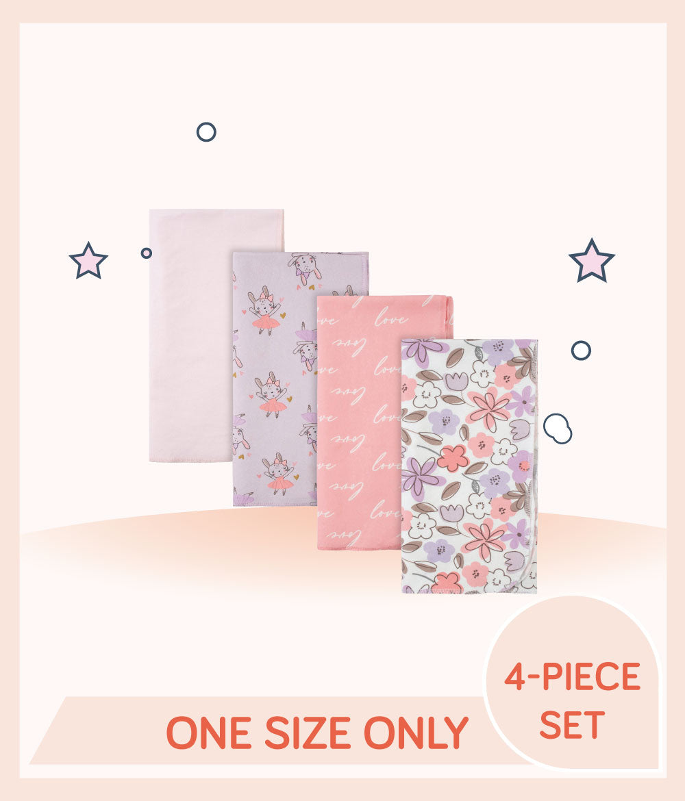 Gerber 4-Pack Girls Bunny Ballerina Flannel Receiving Blankets