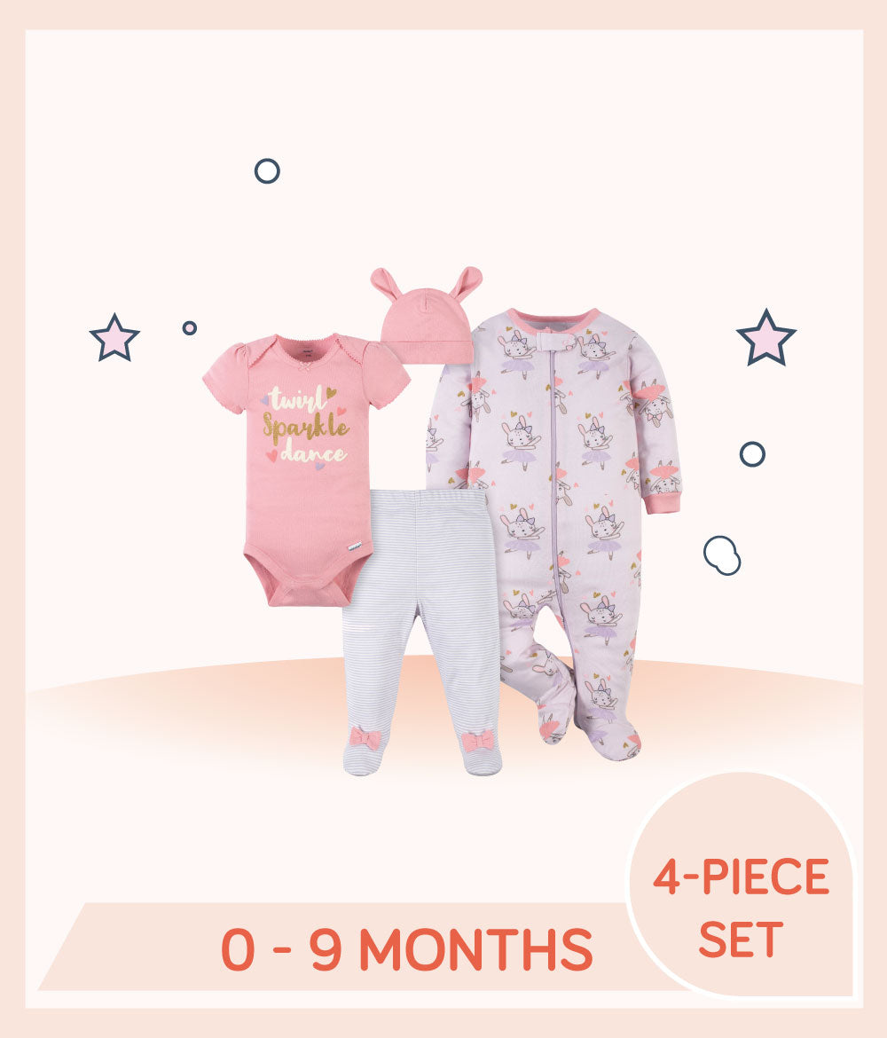 Gerber 4-Piece Baby Girls Bunny Ballerina Outfit Set