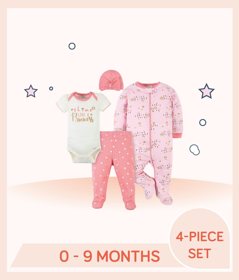 Gerber 4-Piece Baby Girls Princess Outfit Set