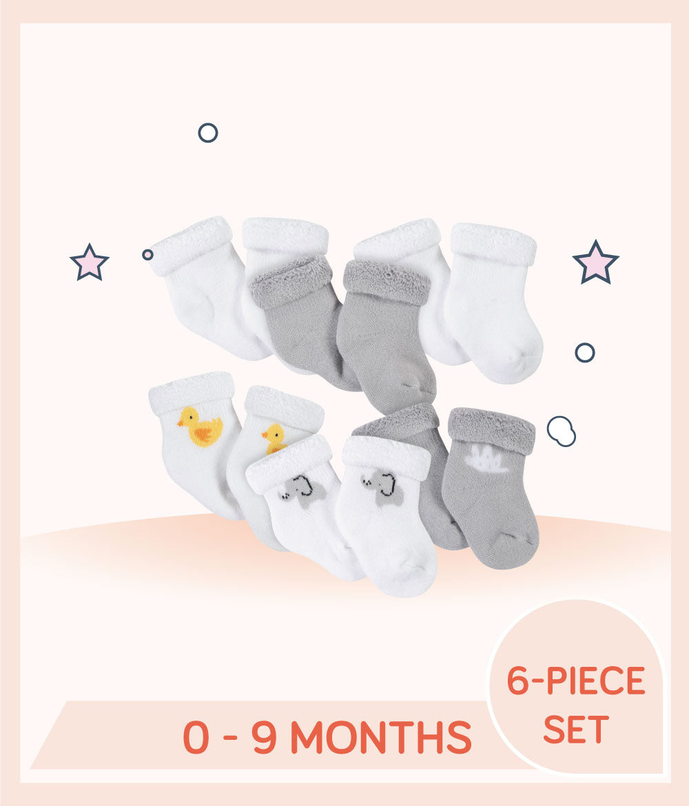 Gerber 6-Pack Baby Neutral Baby Animals Wiggle-Proof™ Jersey Crew Socks