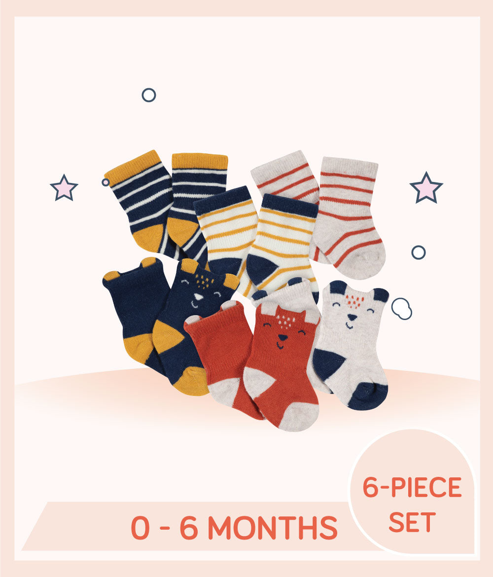 Gerber 6-Pack Baby Boys Fox Wiggle-Proof™ Jersey Crew Socks