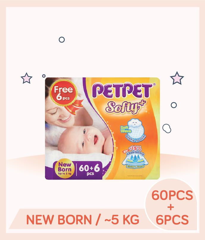 PetPet Diapers Tape Newborn (0-5kg) 60+6pcs