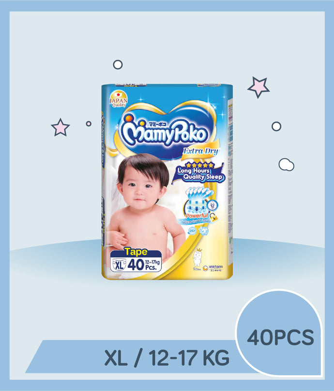 MamyPoko Extra Dry Diapers Tape XL (12-17kg) 40pcs