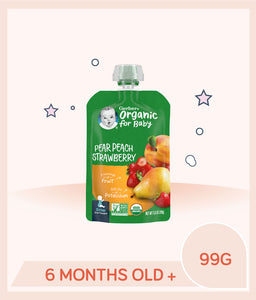 Gerber Organic Pear Peach Strawberry 99g Pouch